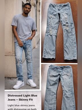 Premiere Denim by rue21 Light Blue Distressed Skinny Jeans - Men